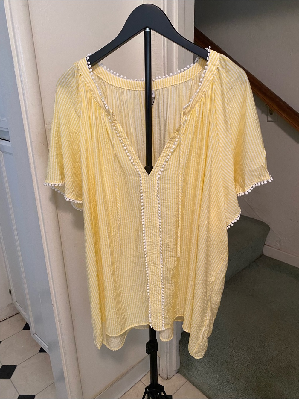 Belle and Isle by torrid Light Yellow Pom-Pom Trim V-Neck Mini Dress,size 4x
